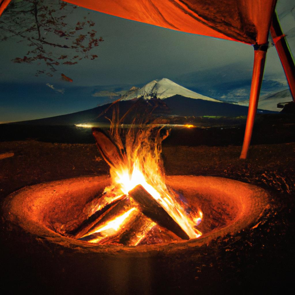 富士山の美しい夜景と焚き火の贅沢なひととき