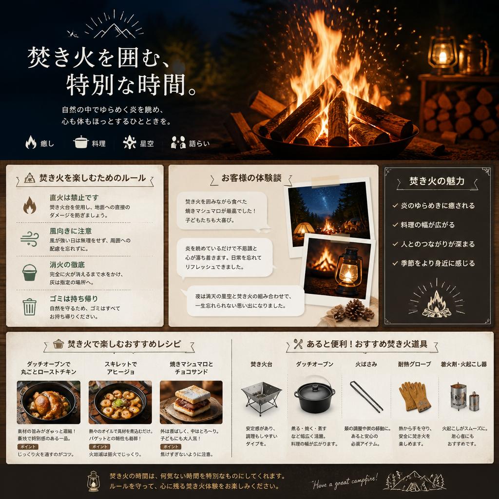 焚き火を囲んで楽しむ！
